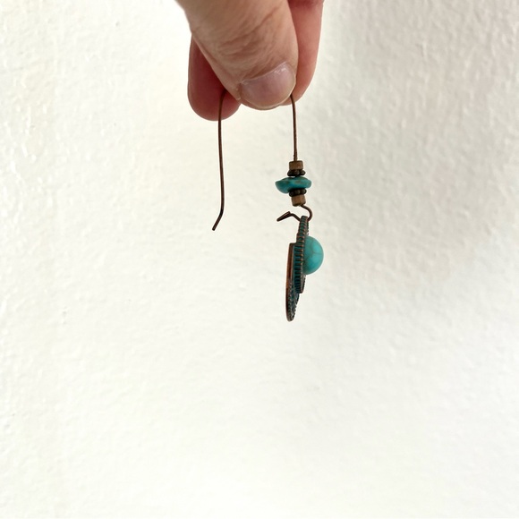 Turquoise Color and Bronze Boho Hippie Earrings - Picture 3 of 6